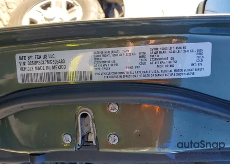 2021 Ram 2500 Tradesman z USA, uszkodzony, nr VIN 3C6UR5CL7MG695483